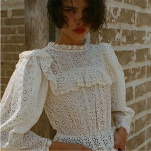 Doen FLORYN TOP Blouse - Magnolia NWT size SMALL - Eyelet Shirt Button Back